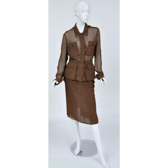 S/S 2002 Vintage Tom Ford for Yves Saint Laurent cognac silk safari suit - Picture 3 of 9